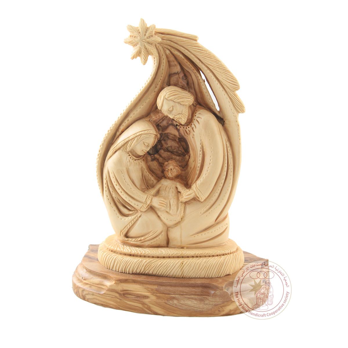 Holy Family within the Star of Bethlehem - Carved Olive Wood Statue
