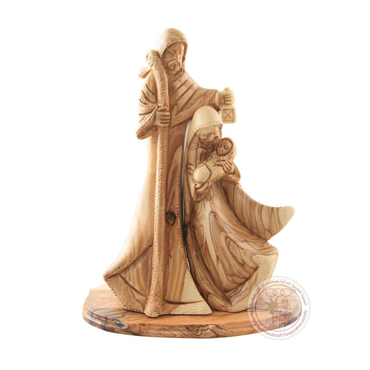 Holy Family with Joseph Holding Lantern - Carved Statue Olive Wood Statue