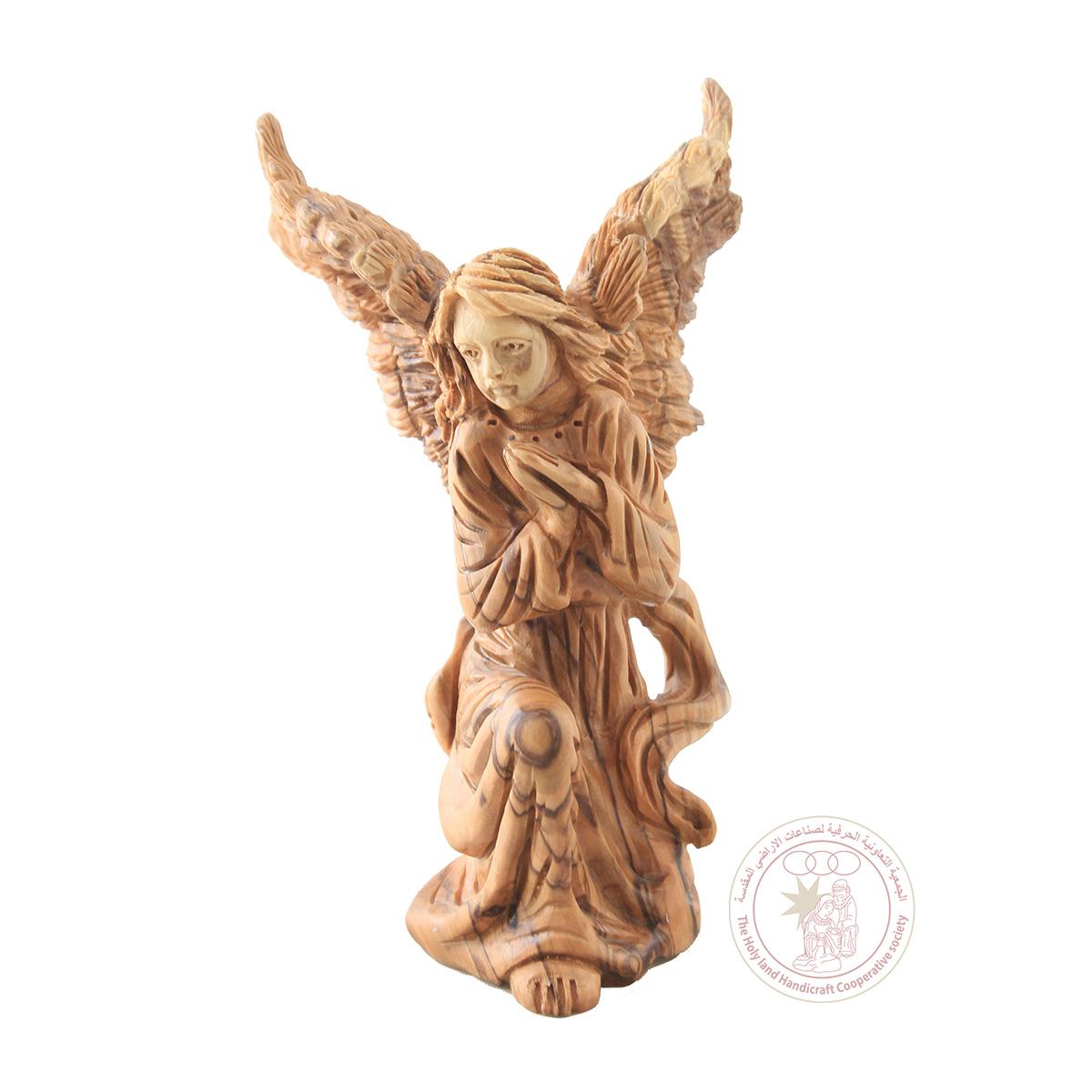Kneeling Angel - Carved Olive Wood Statue