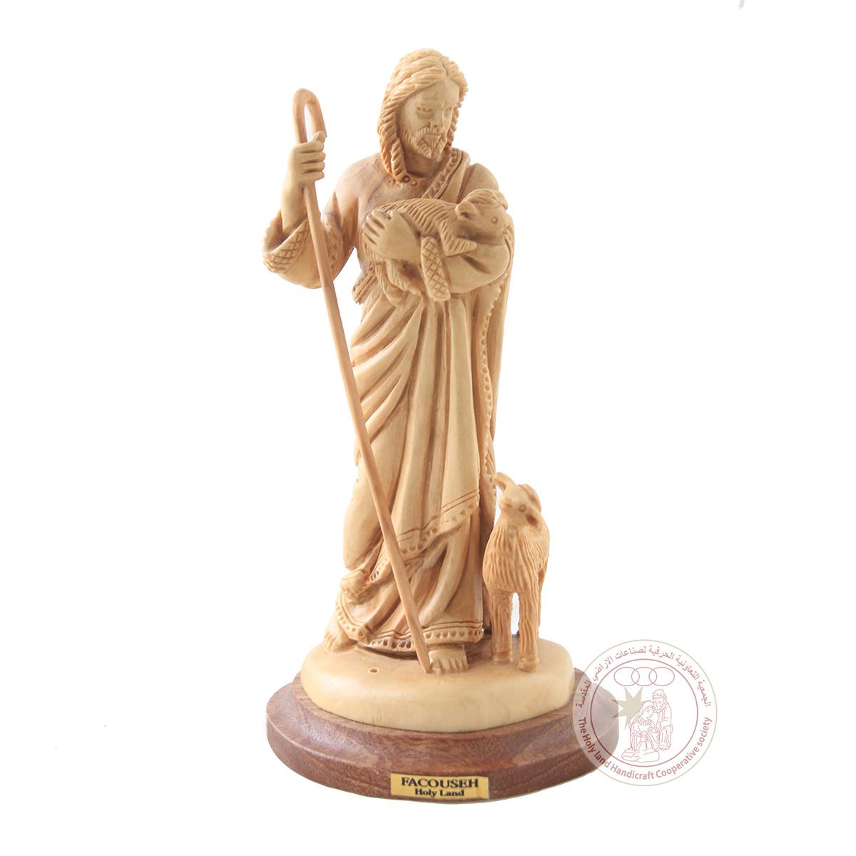 The Good Shepherd - Carved Statued, Detailed Feattures, Olive Wood