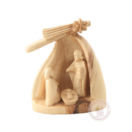 The Holy Family in the Grotto - Carved Olive Wood Stature