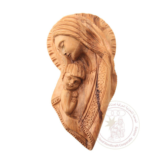 Virgin Mary and Infant Jesus Bust Relief Carving - Olive Wood, Detailed Carving, Wall Hanging