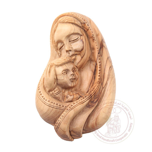 Virgin Mary w/Infant Jesus Bust Relief  - Olive Wood, Detailed Carving