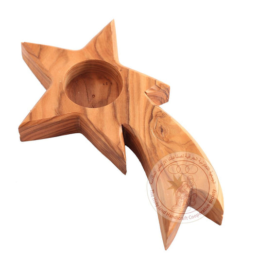 Shooting Star' Tea Light Cander Holder - Olive Wood