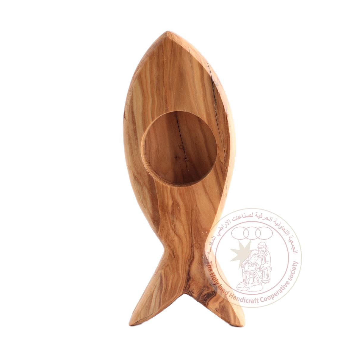 Fish' Tea Light Cander Holder - Olive Wood