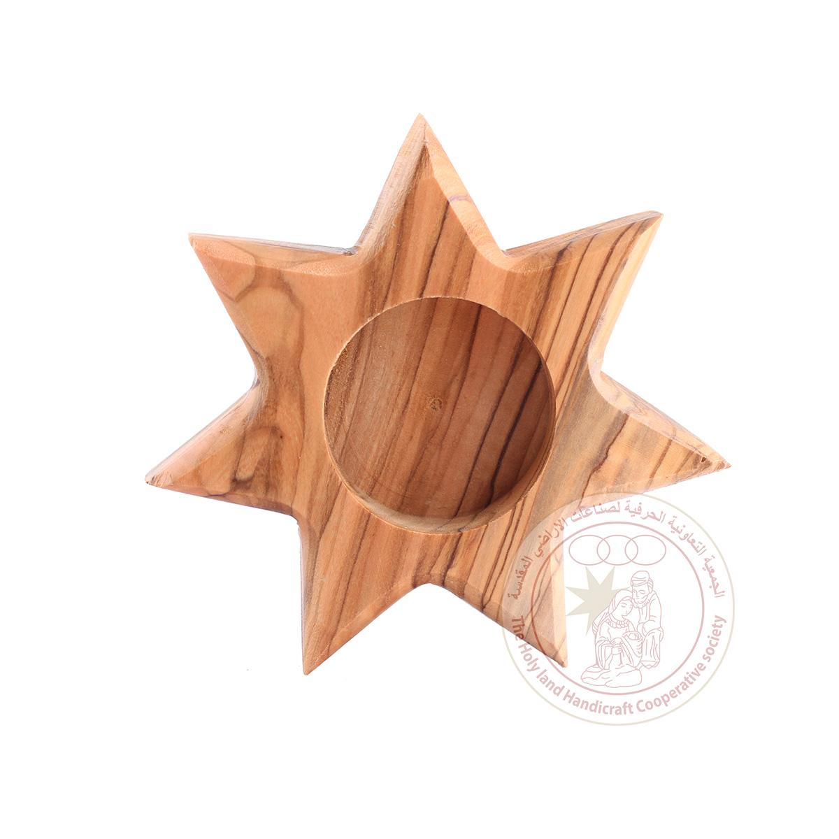 Star' Tea Light Cander Holder - Olive Wood