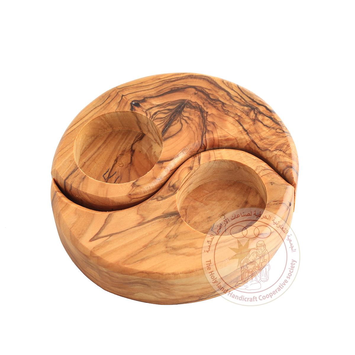 Ying Yang' Tea Light Cander Holder - Olive Wood