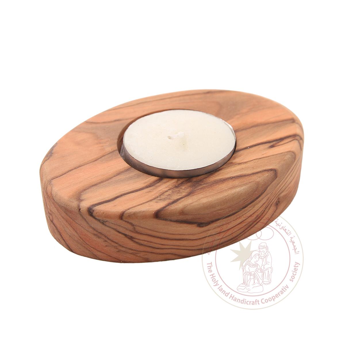 Oval-Shaped Tea Candle Holder - Olive Wood