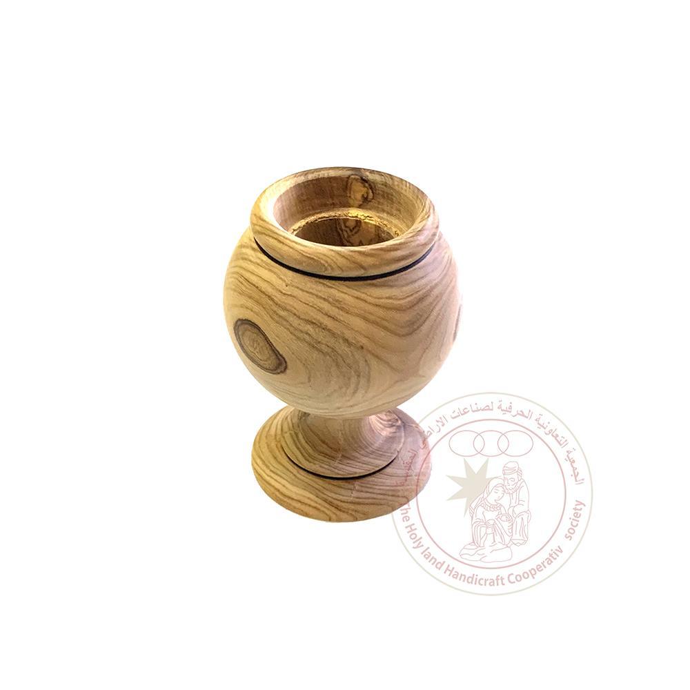 Round Candle Holder w/Base - Olive Wood