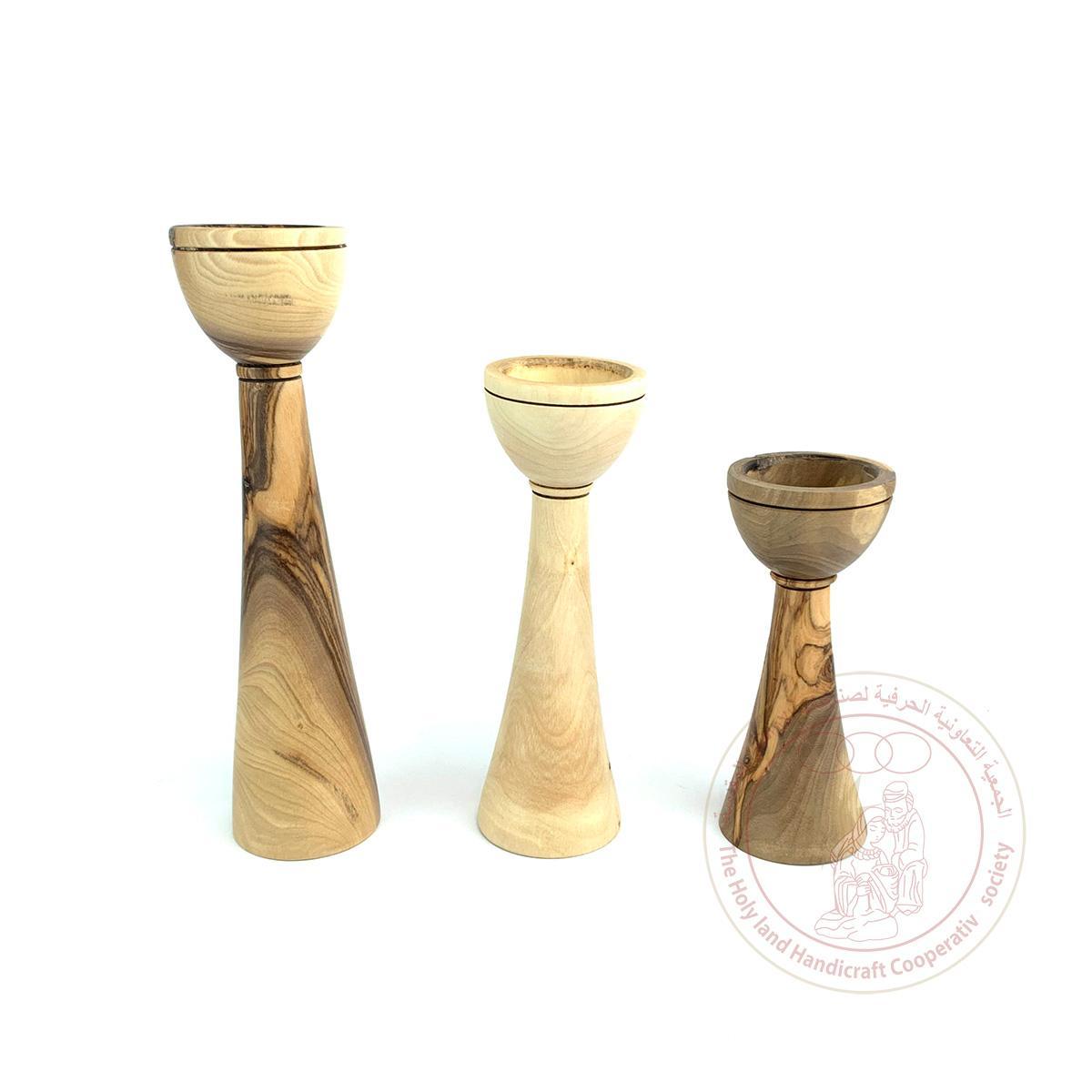 Candle Holder, 3-Piece Set - Olive Wood