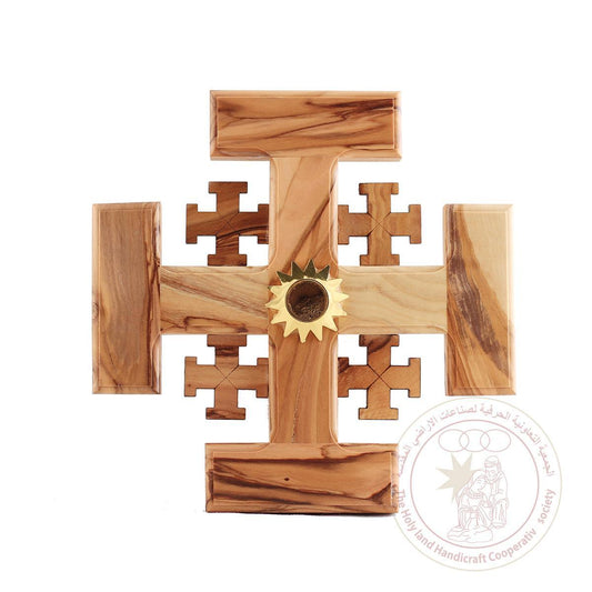 Jerusalem Cross w/Holy Land Soil - Olive Wood, Wall Hanging