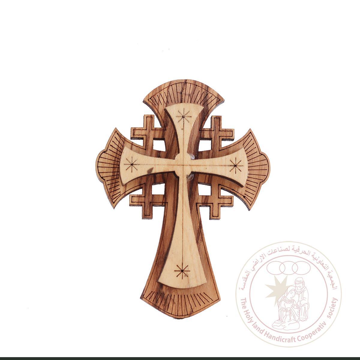 Jerusalem' Orthodox Cross - Magnet, Olive Wood, Laser-Cut