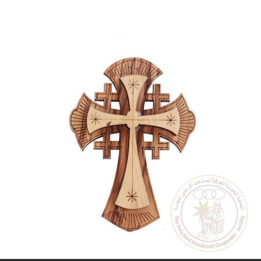 Jerusalem' Orthodox Cross - Magnet, Olive Wood, Laser-Cut