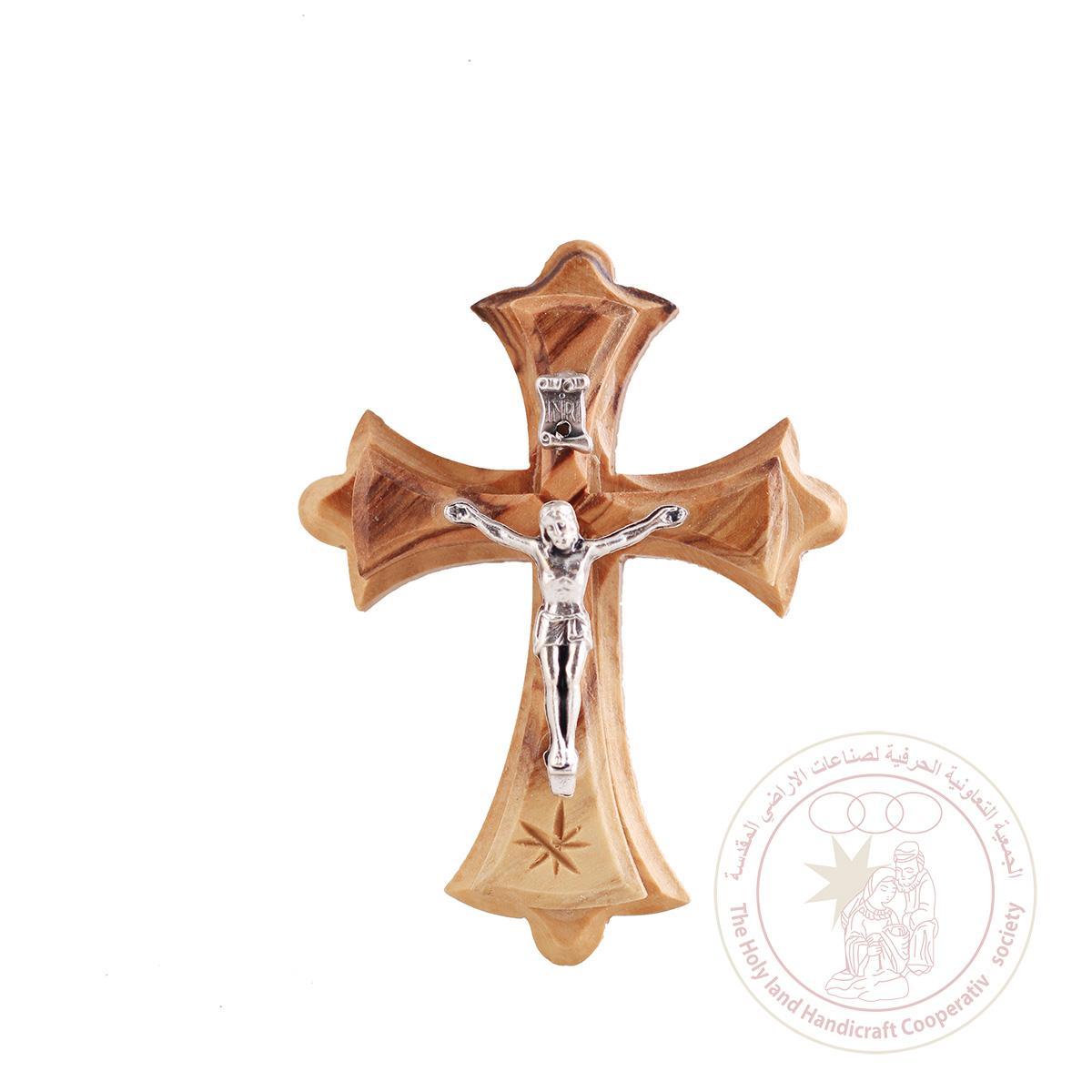 Orthodox Cross w/Christ - Olive Wood, Magnet, Metallic Figurine