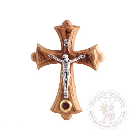 Orthodox Cruxifix & Holy Land Leaves - Olive Wood, Metallic Figurine