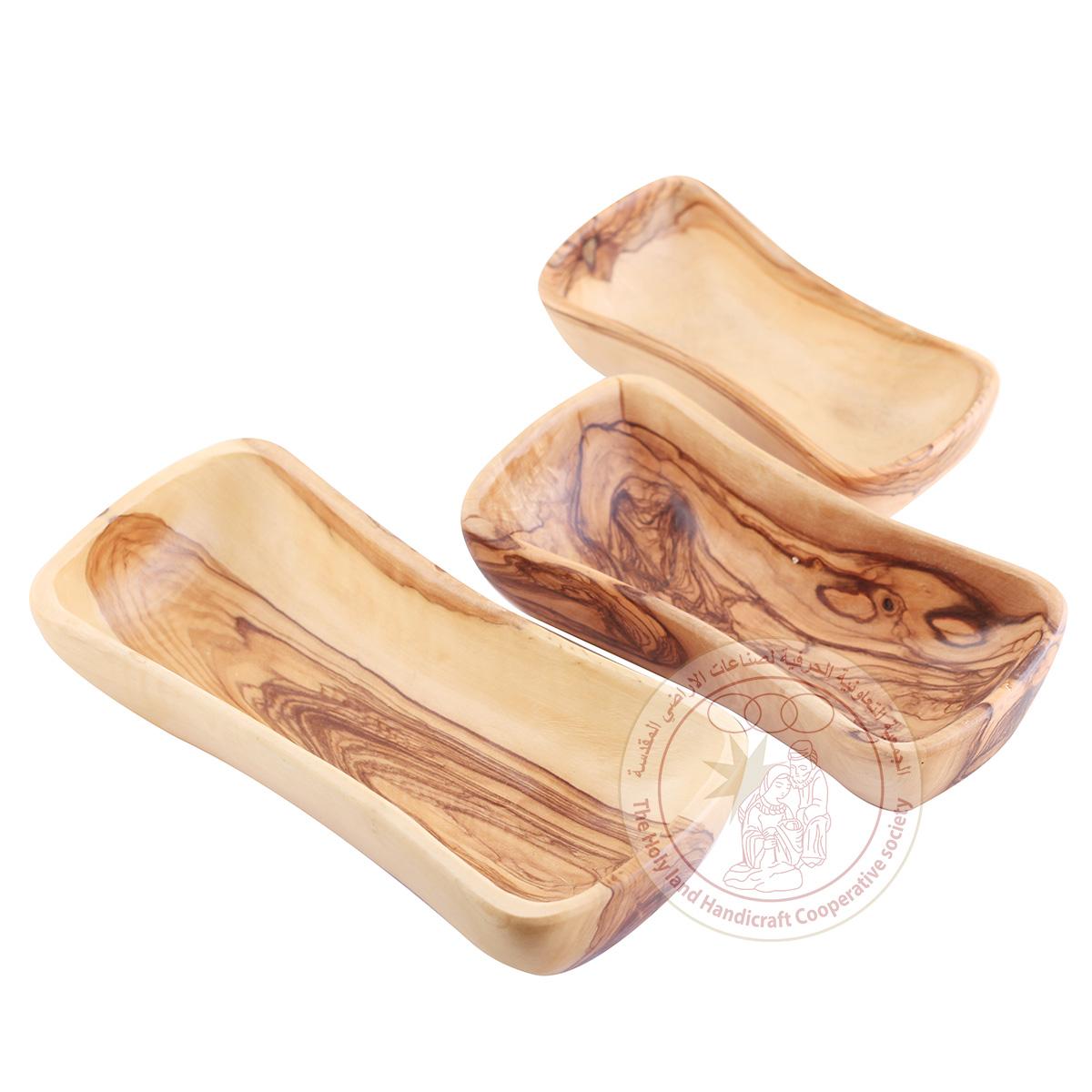 Rectangular Serving Bowl w/Curve - 4-Piece Set, Olive Wood