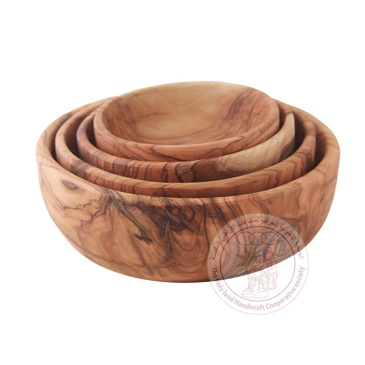 Set of Round-Shaped Deep Bowls - Olive Wood, 4-Piece Set