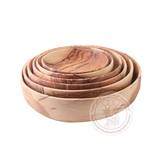 Set of Round-Shaped Deep Bowls - Olive Wood, 6-Piece Set