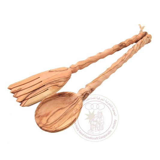 Salad Server w/Twisted Handles - Olive Wood, 2-Piece Set