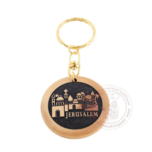 Olive Wood Laser Keychain "Jerusalem"