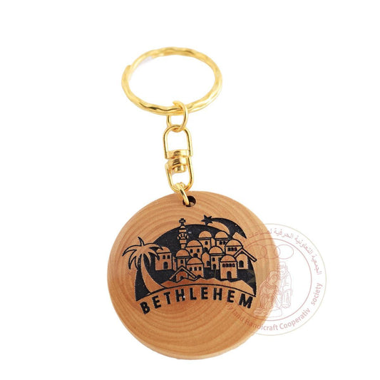 Olive Wood Laser Keychain "Bethlehem"