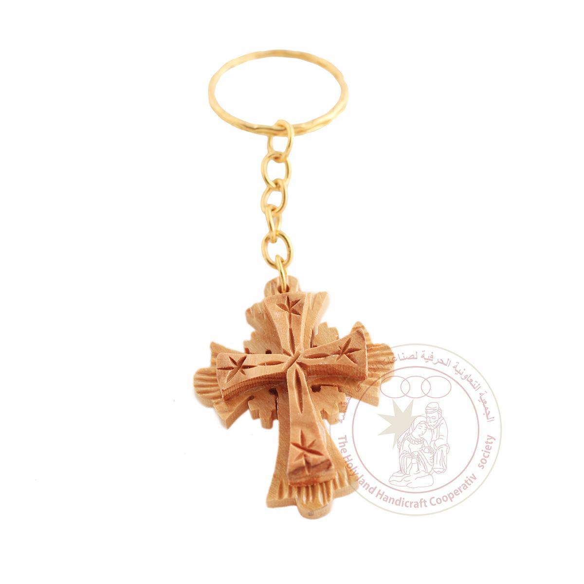 Olive Wood Cross Keychain