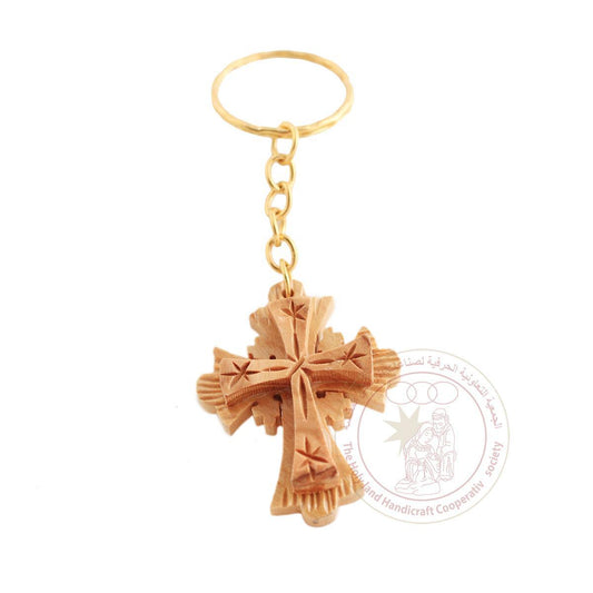 Olive Wood Cross Keychain