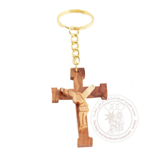 Olive Wood Cross Keychain with Olive Wood Crucifix