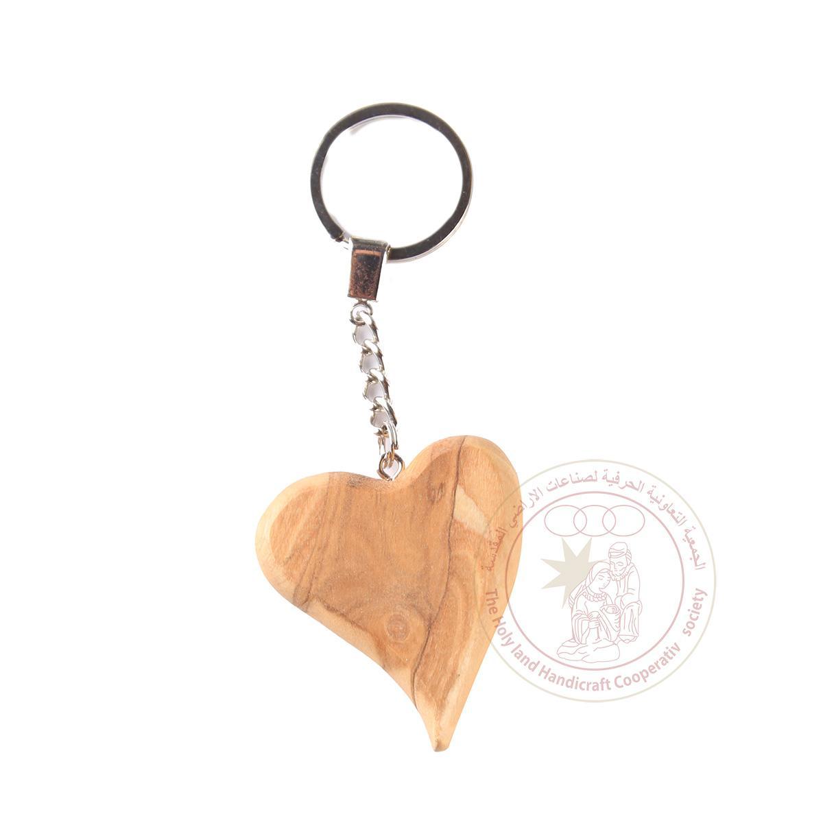 Olive Wood Heart Keychain Holder