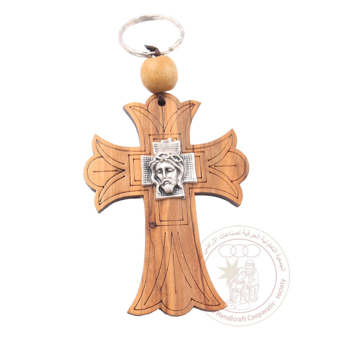 Keychain cross with silver  bust