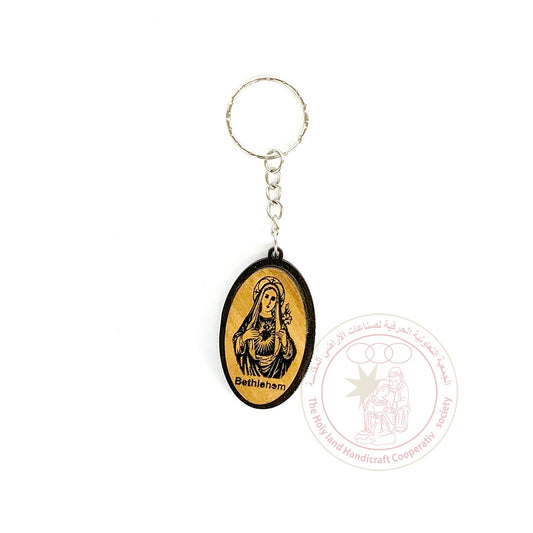 Virgin Mary' Keychain - Olive Wood