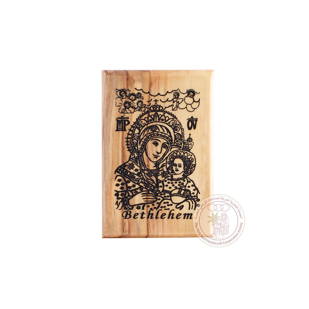 Virgin Mary of Bethlehem Magnet - Olive Wood, Laser-Etched