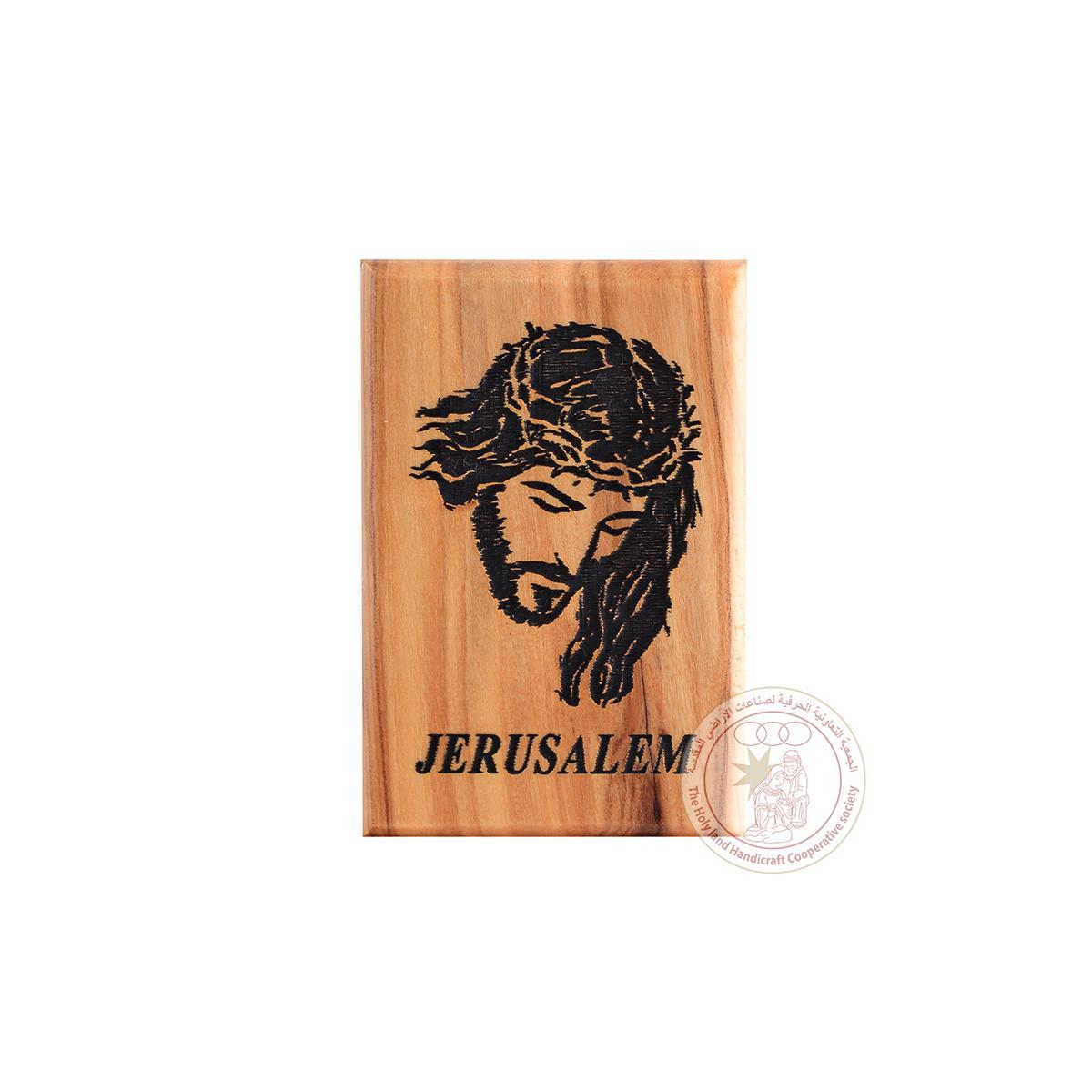 Jesus with Crown of Thorns Magnet - Olive Wood, Laser-Etched