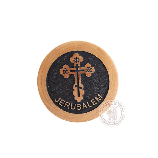 Orthodox Cross 'Jerusalem' Magnet - Olive Wood, Laser-Etched