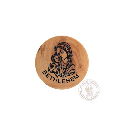 Virgin Mary with baby Jesus, round magnet