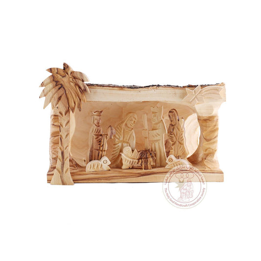 Nativity Creche - Olive Wood, Shepherds and Magi, horizontal layout