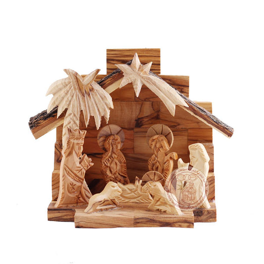 Nativity Creche Christmas Tree Ornament - Olive Wood, Detailed