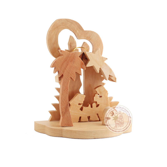 Nativity Creche Christmas Tree Ornament - Olive Wood, Candle