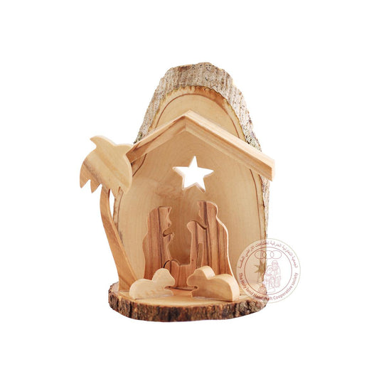 Nativity Creche Christmas Tree Ornament - Olive Wood, Star