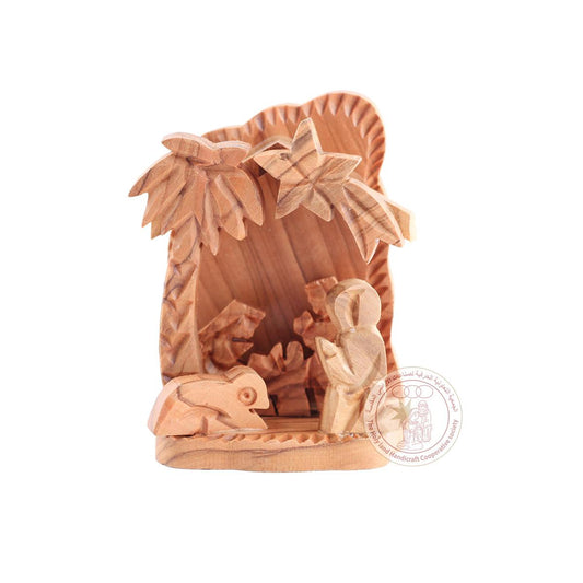 Nativity Creche - Olive Wood, Simple with Pattern Borders