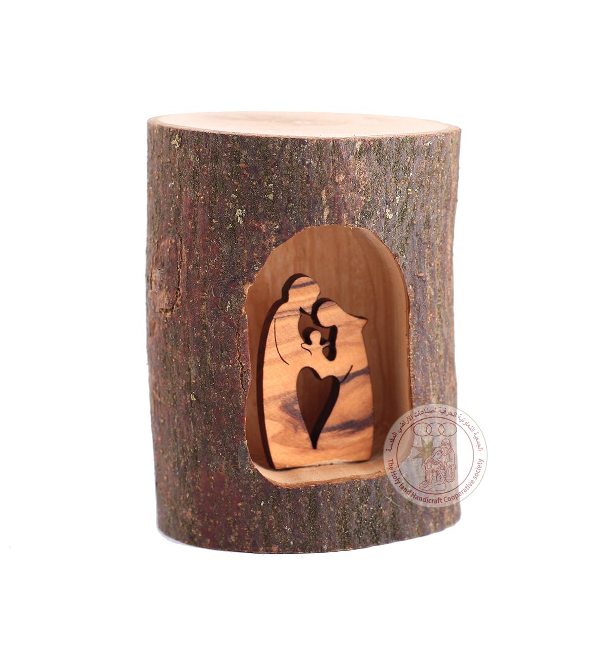 Holy Family in Grotto - Version 1, Olive Wood Trunk Inlay