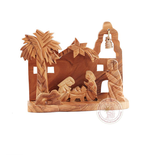 Little Town of Bethlehem Nativity Creche - Olive Wood, Hanging Bell