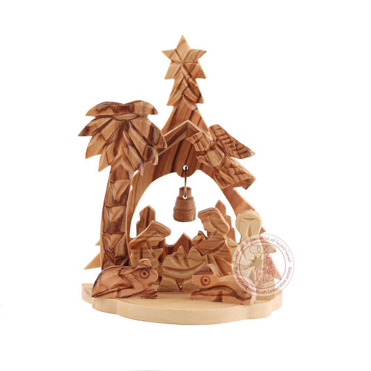 Nativity Creche - Olive Wood, Christmas Tree and Bell