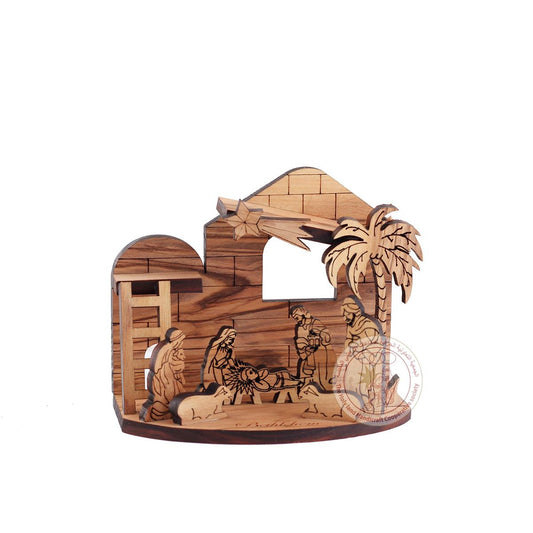 Nativity Creche "Little Town of Bethlehem" - Olive Wood, Laser-Cut with Ladder