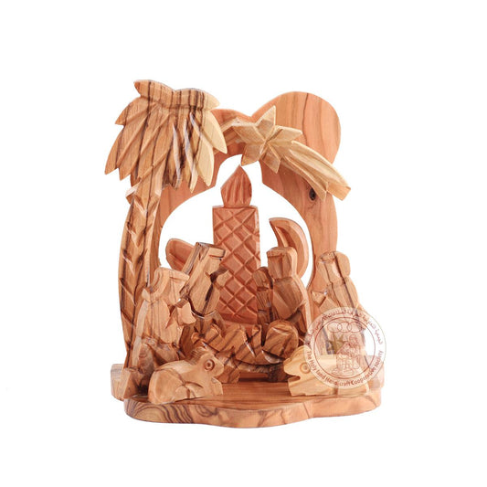 Nativity Creche - Olive Wood, Etched Candle