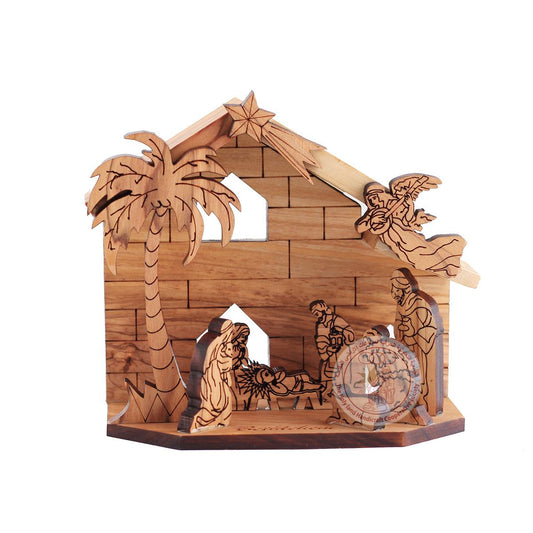 Nativity Creche - Olive Wood, Laser Cut Double-Window