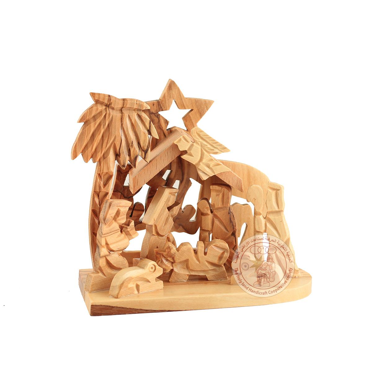 Nativity Creche - Olive Wood, Star of Bethlehem Silhouette
