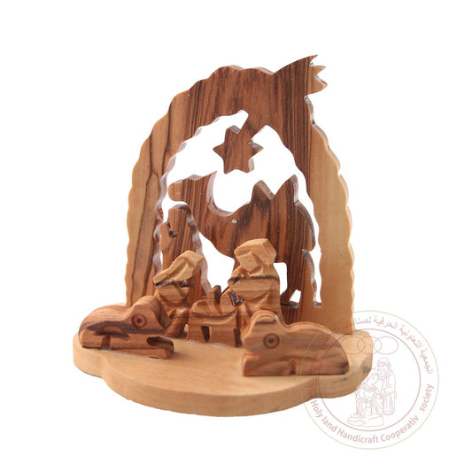 Nativity Scene w/Camel & Star - Olive Wood