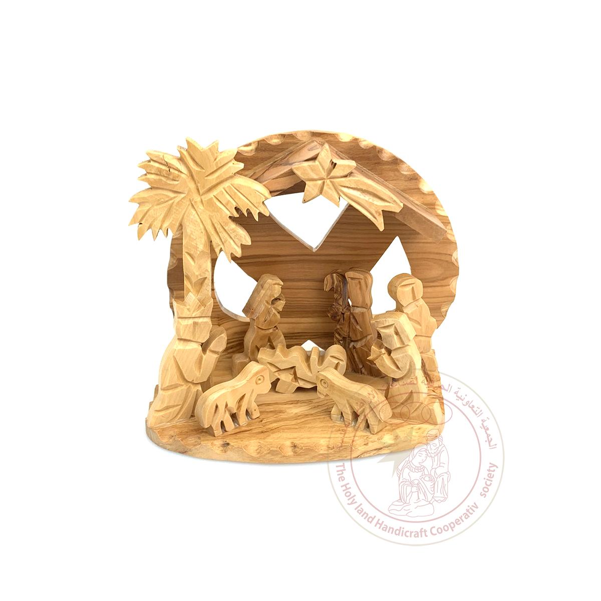 Nativity w/Rounded Backdrop Scene - Olive Wood