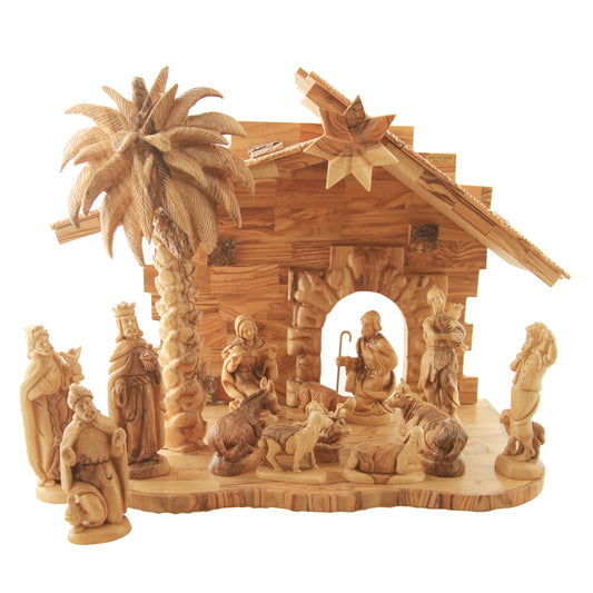 Olive Wood Nativity Scene with Detailed Figures